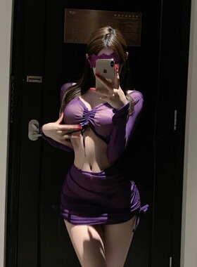 隐欲goddes 纯欲性感纯欲风情感趣味睡衣诱惑紫色低胸包臀裙qqny