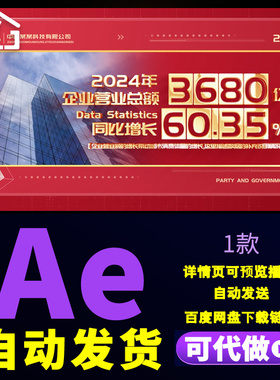 红色企业年终销售数据统计工作汇报图片文字数据信息流展示AE模板