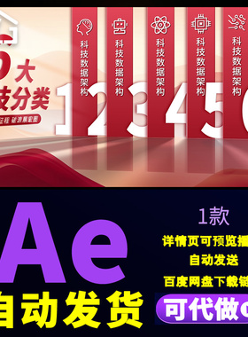 红色简洁光影时代发展企业创新科技数据架构文字分类展示AE模版