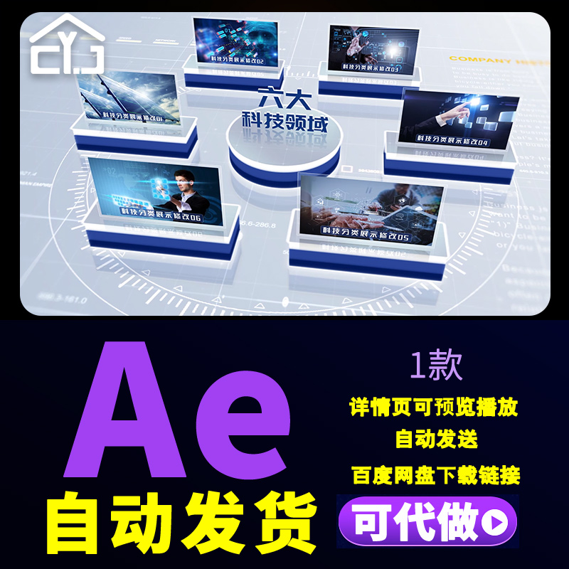 三维立体空间六大科技领域图文分类组织架构功能优势介绍AE模板