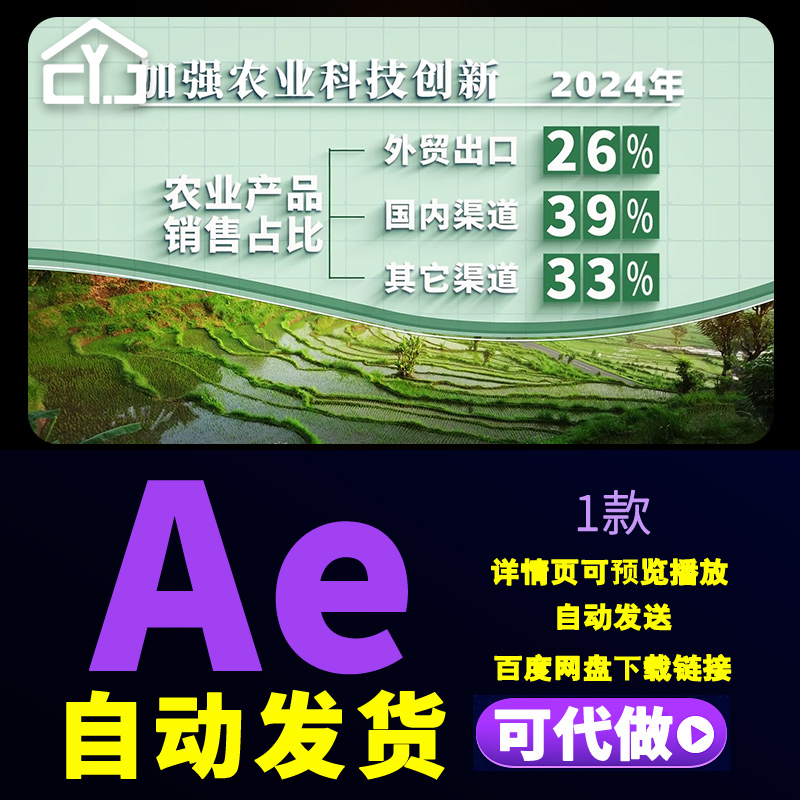 绿色农业数据汇报图文展示加强科技兴农农业产品销售宣传AE模板