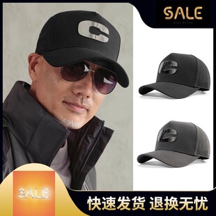 新款高顶棒球帽纯棉透气男款鸭舌帽金属C标高冠帽大头围硬顶帽子