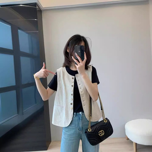 云朵浮雕~洋气简约百搭木扣棉麻马甲女宽松显瘦无袖坎肩春夏