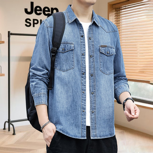 JEEP吉普复古做旧牛仔衬衫男
