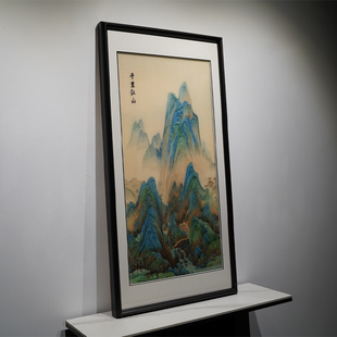 高档成品装 书房客厅玄关刺绣挂画手工苏绣千里江山图 饰画新中式