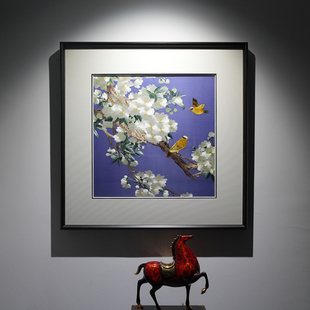 新中式书房卧室客厅沙发墙刺绣装饰画手工苏绣灿烂时光实木框挂画