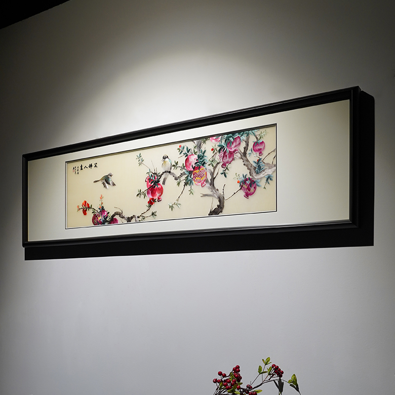 新中式手工苏绣笑伴人生方形刺绣装饰画书房卧室客厅高端成品挂画图片
