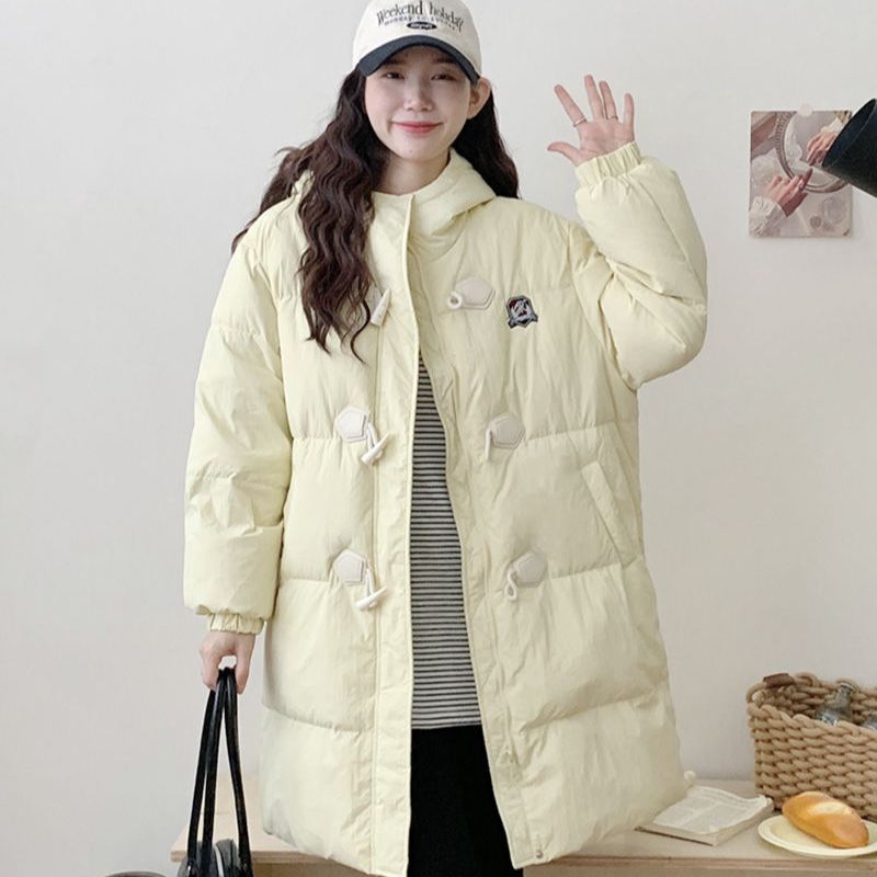 羽绒棉服女冬季新款中长款小个子2025牛角扣学院风时尚棉衣外套