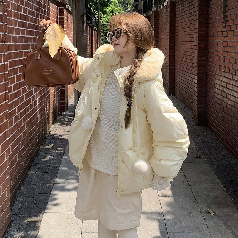 奶fufu羊羔毛拼接羽绒服女短款2025冬新款韩版加厚外套