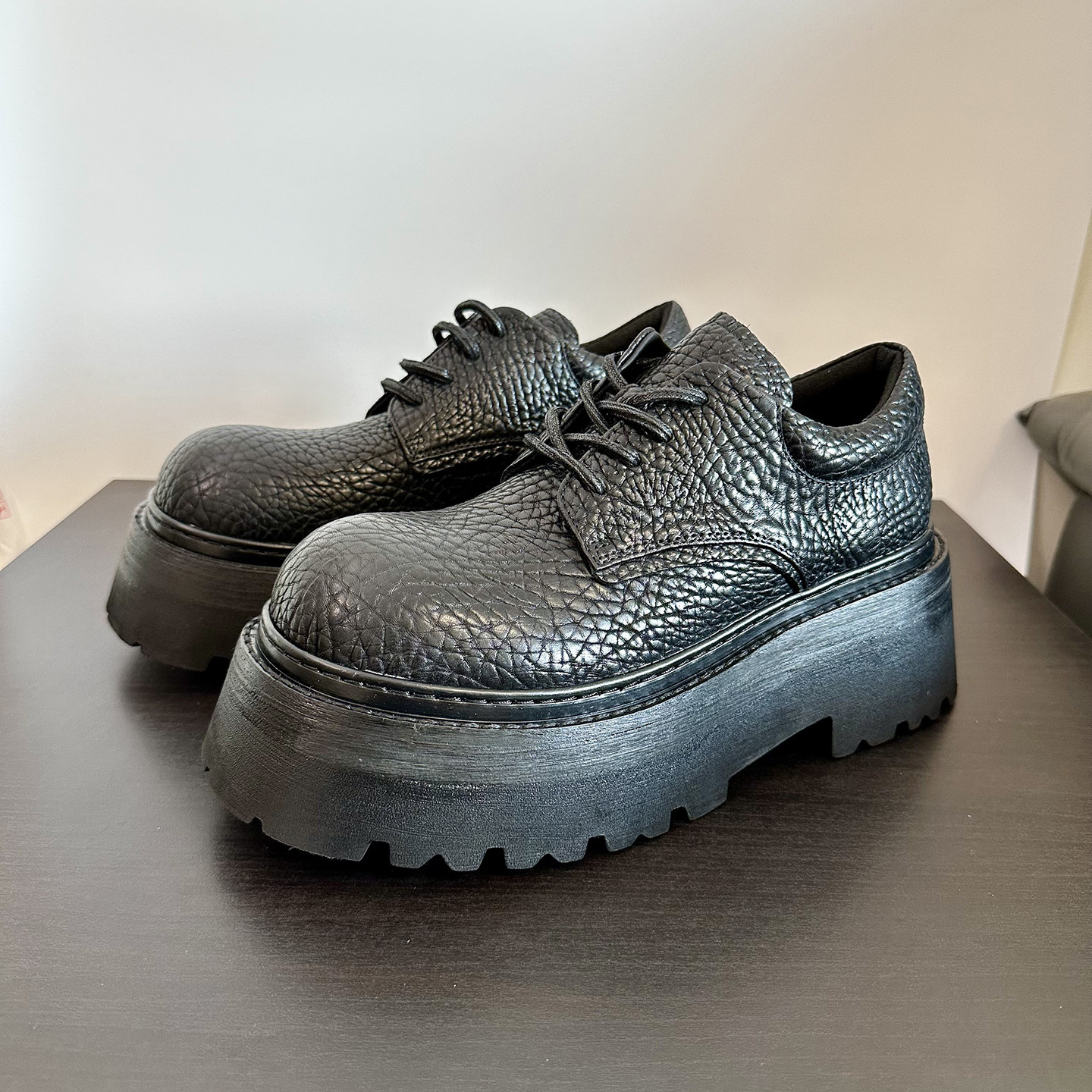 高级感手工压纹头层牛皮7cm增高大头德比鞋系带低帮发型师松糕鞋,流行男鞋,休闲皮鞋,淘宝优惠券,粉丝福利购,淘宝优惠卷