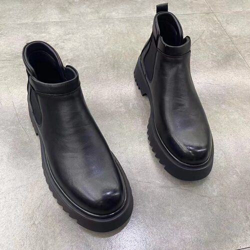 头层牛皮切尔西靴橡胶底短靴