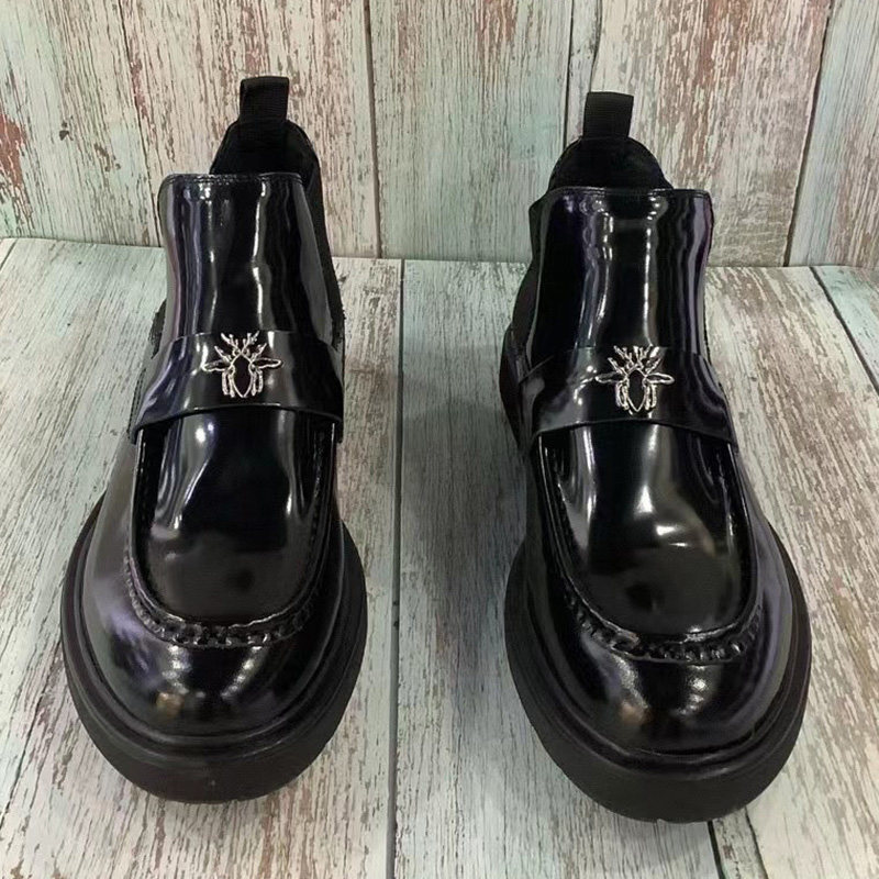 亮面开边珠牛皮套脚短靴 真皮高帮切尔西靴 潮男加绒保暖高邦皮鞋,流行男鞋,切尔西靴,淘宝优惠券,粉丝福利购,淘宝优惠卷