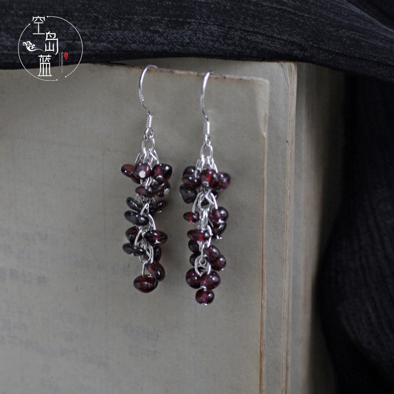 串珠耳环银复古优雅民族石榴石女