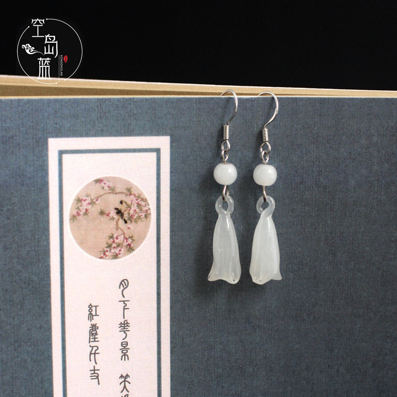 优雅玉兰耳环银饰文艺气质琉璃女图片