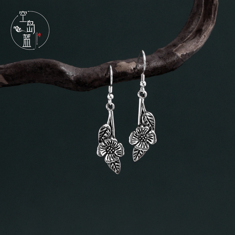 晚风 空岛蓝925银钩简约文艺复古中国风花朵耳环古典气质民族耳夹,饰品/流行首饰/时尚饰品新,耳环,淘宝优惠券,粉丝福利购,淘宝优惠卷