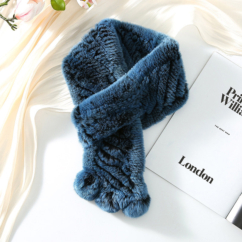 獭兔毛皮草围巾时尚獭兔毛全手工编织皮草保暖兔毛三球围巾女冬季