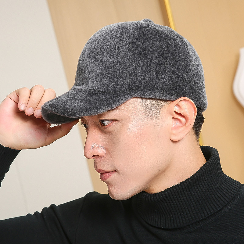 中老年帽子男冬天羊剪绒鸭舌帽爷帽子