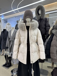 ONEBYTOW狐狸毛领收腰连帽90白鸭绒羽绒服女冬季新款洋气保暖外套