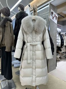 LOUISA.S韩系高级感狐狸毛领收腰系带长款 90白鸭绒羽绒服外套女冬