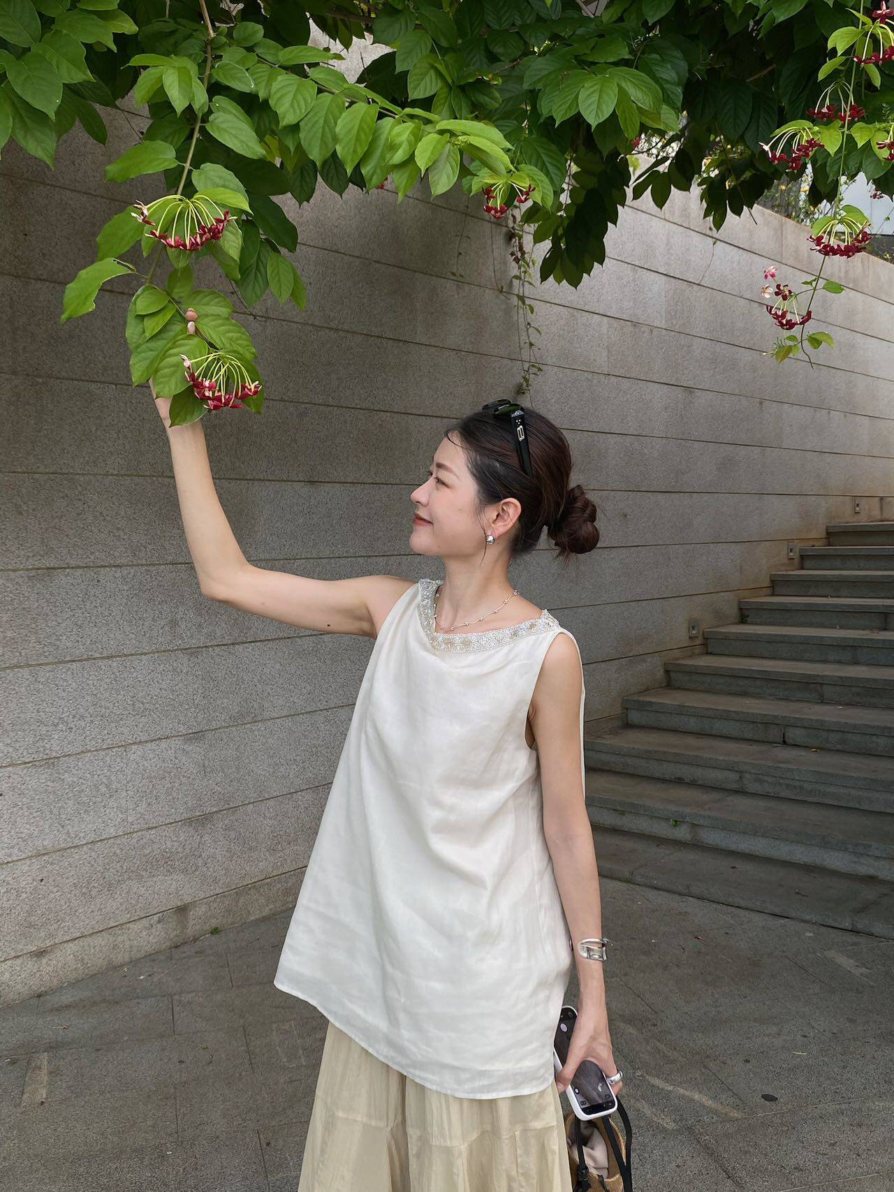 SOUL素予钉珠苎麻无袖背心衬衫女夏季2026新款时尚小众气质衬衣潮