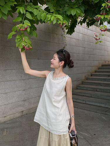 SOUL素予钉珠苎麻无袖背心衬衫女夏季2026新款时尚小众气质衬衣潮