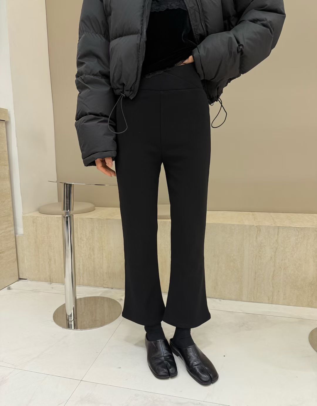 摩登mdeng芭比腰头加绒微喇九分休闲裤女冬新款弹力喇叭裤2K608B