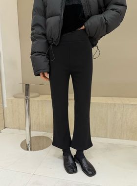 摩登mdeng腰头加绒微喇九分休闲裤女冬新款弹力喇叭裤2K608B