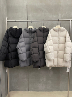 Der.moookka韩系设计感连帽泡芙中长款 外套 90白鸭绒羽绒服女冬季