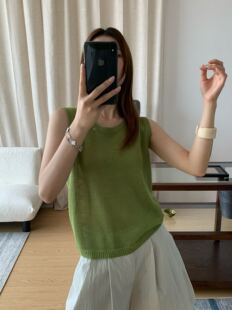 bin dian缤典韩系简约圆领无袖针织上衣女夏季新款百搭显瘦打底衫