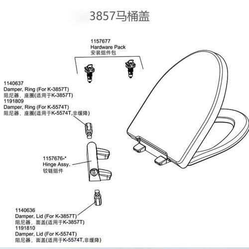 科勒马桶3834坐便器马桶盖板K-3857T装饰盖座圈铰链支架盖子一对