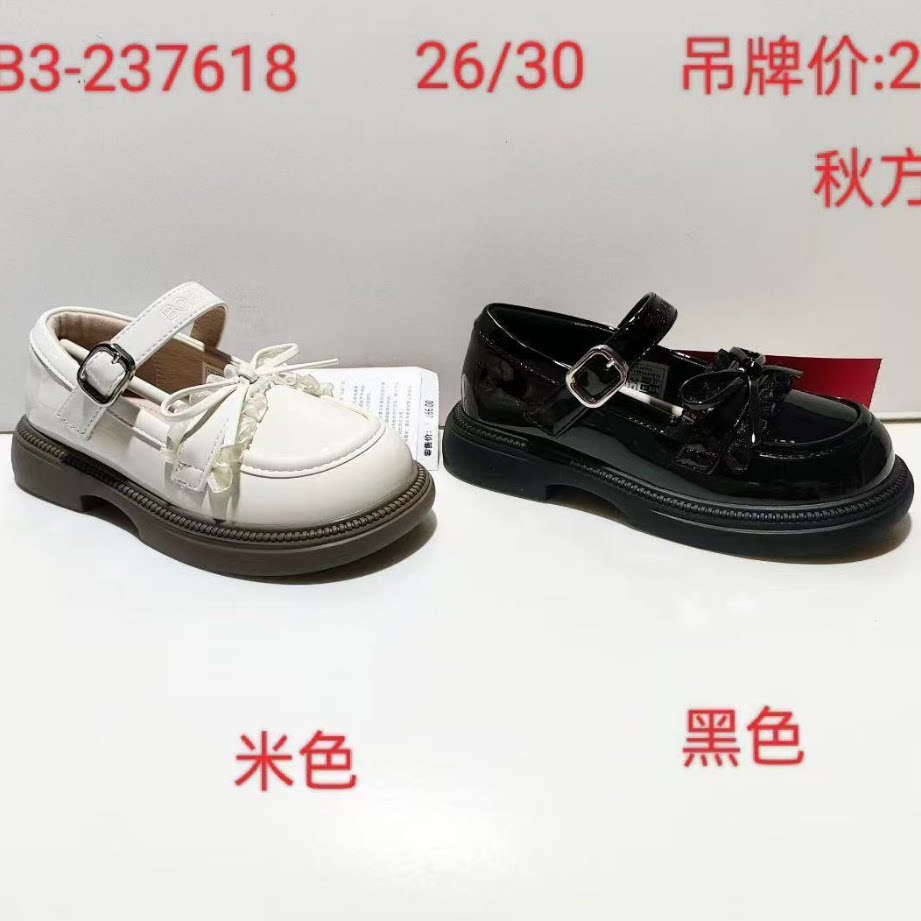 巴布豆童鞋女童儿童学生表演节目黑皮鞋单鞋方口鞋专柜正品