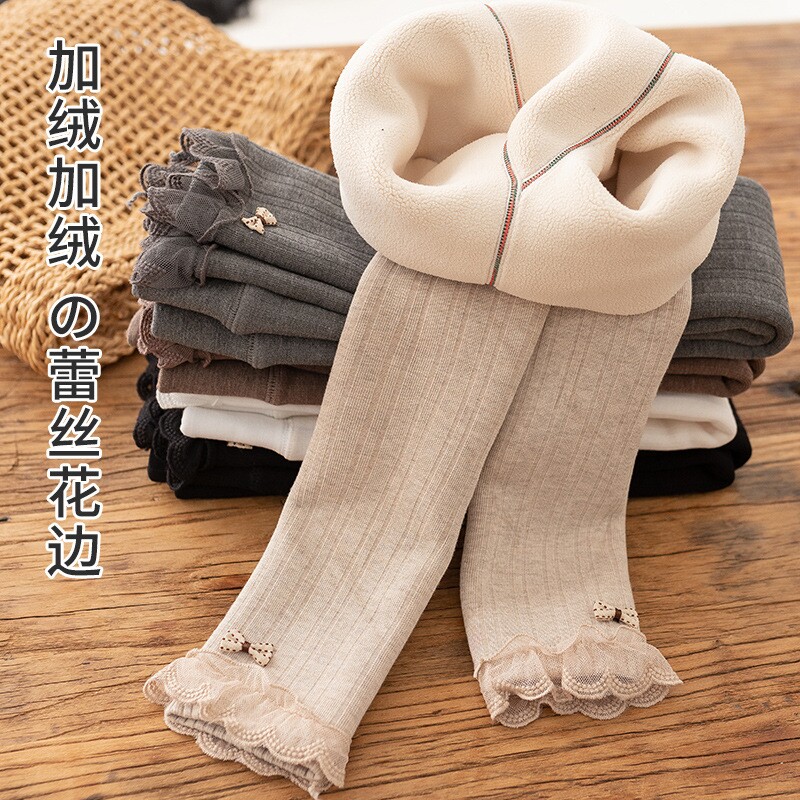 女童加绒加厚宝宝打底女裤秋冬外穿棉竖条纹中小童九分裤子保暖裤