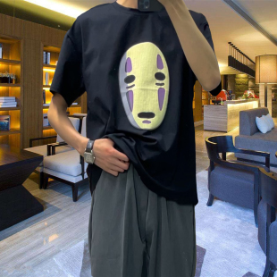 夏季精神小伙纯棉T恤男网红同款短袖修身圆领卡通印花半袖打底衫