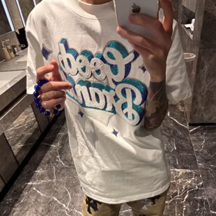 夏季高级感精神小伙短袖T恤男女同款立体星星轻奢时尚纯棉半袖衫