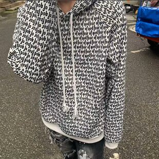 秋冬网红同款轻奢卫衣男女美式高街满印外套青年潮流百搭帅气帽衫