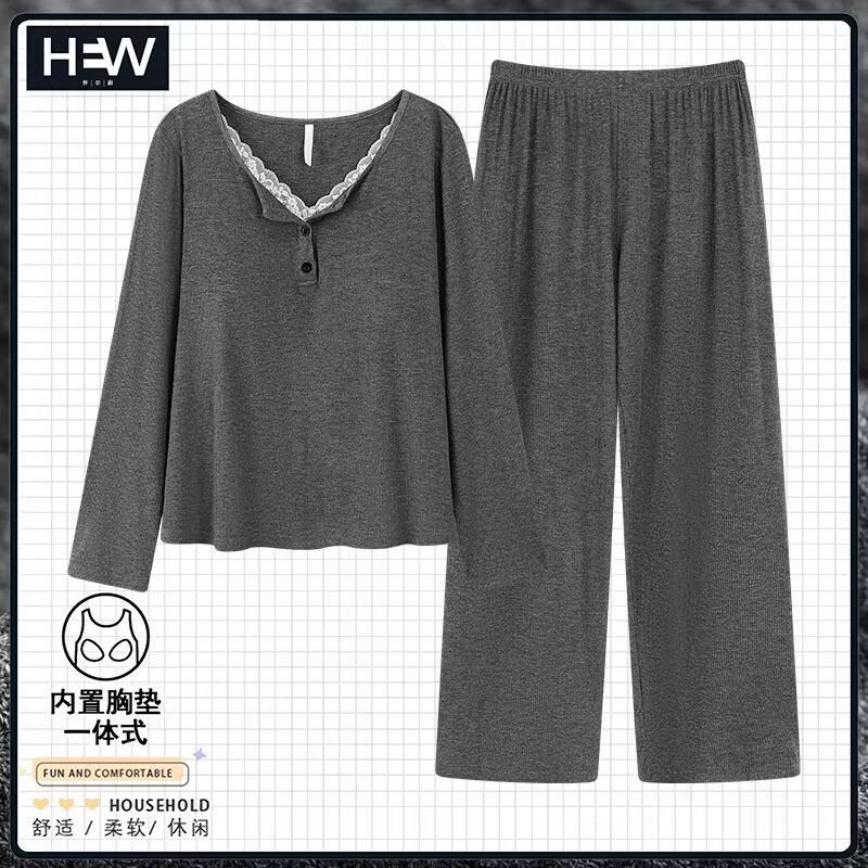 带胸垫莫代尔睡衣女可外穿春秋款