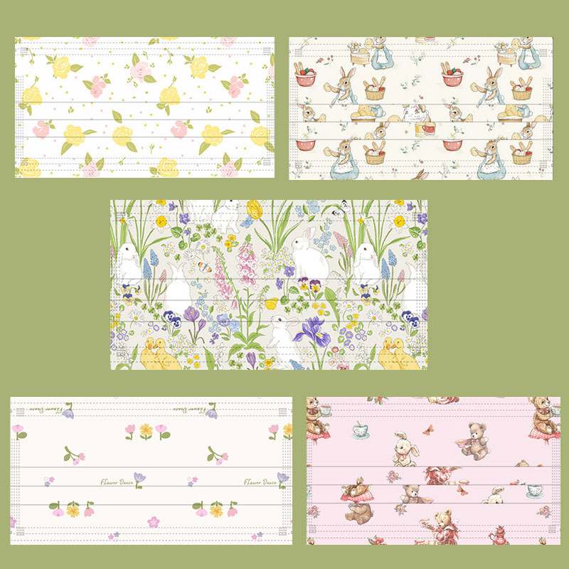 网红1次性3层小清新卡通兔子印花独立装口罩女高颜值时尚鲜花面罩