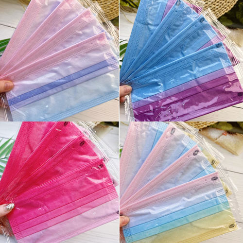 网红1次性3层彩虹渐变色独立装口罩女神高颜值时尚创意印花面罩夏