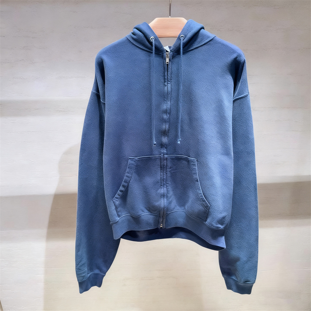 2025秋冬新款小众蓝色连帽拉链长袖卫衣袋鼠兜宽松运动外套女