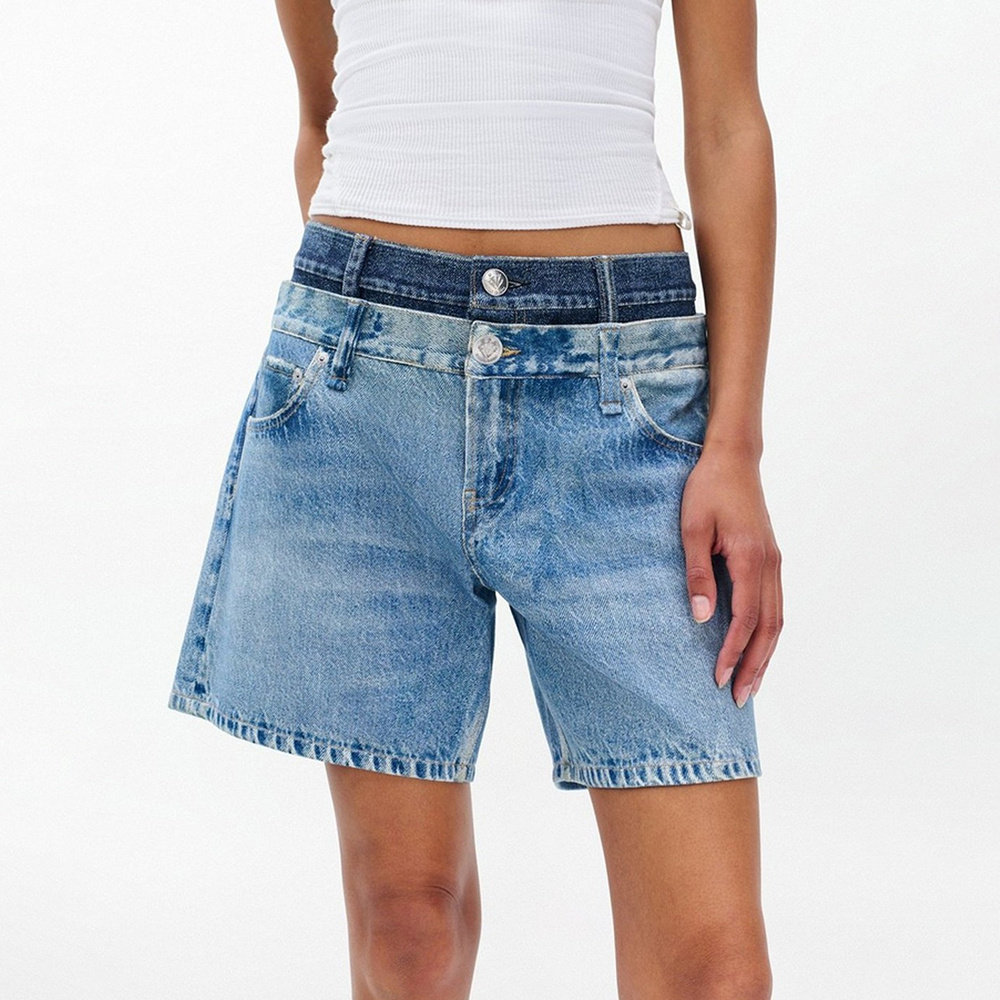 2026早春新款小众撞色双腰头拼接牛仔短裤宽松百搭休闲五分裤女,女装/女士精品,牛仔裤,淘宝优惠券,粉丝福利购,淘宝优惠卷