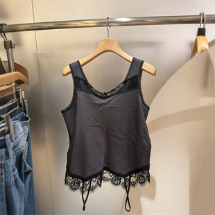 2026早春新款小众黑色性感蕾丝拼接无袖背心宽松百搭休闲上衣女