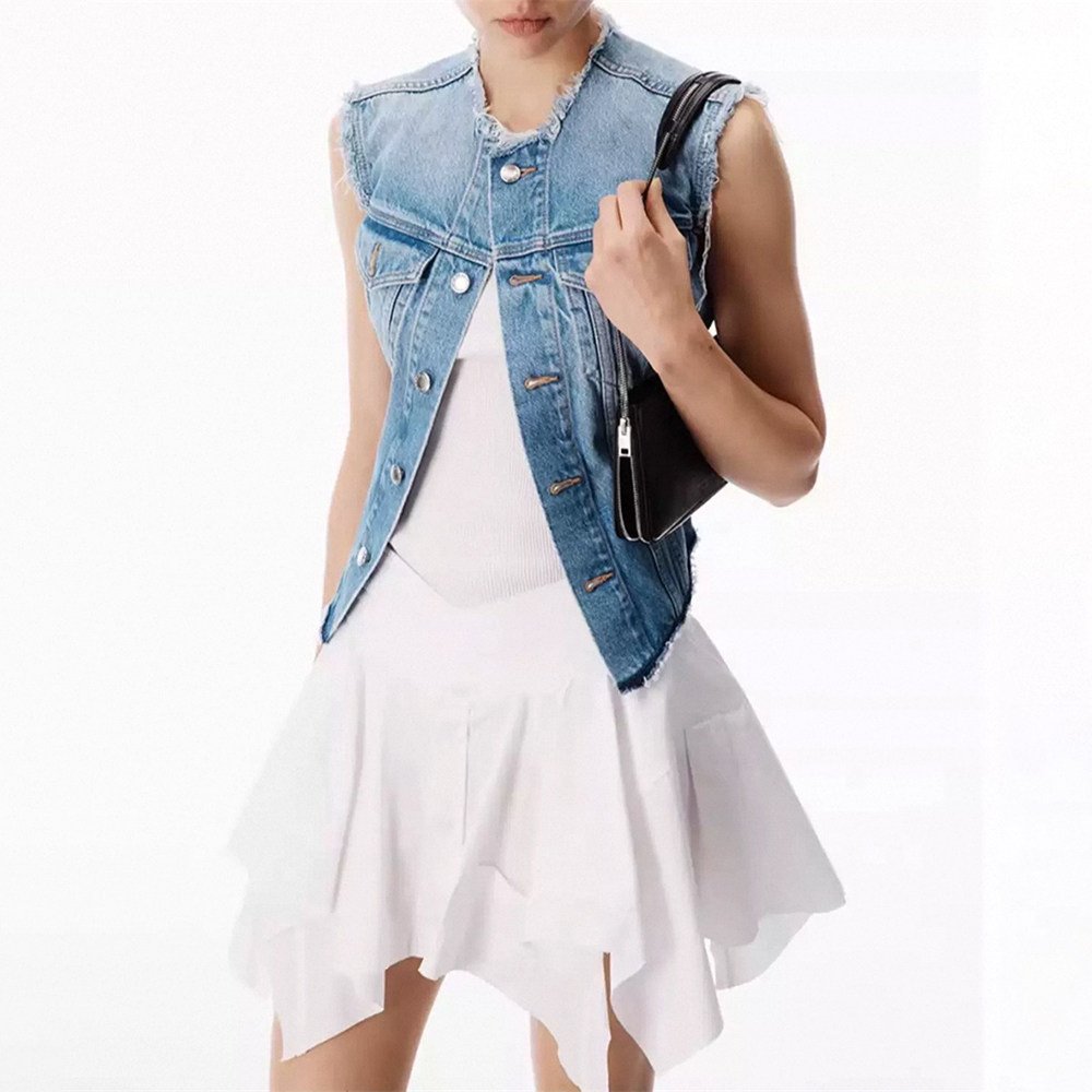 【生产】2026春夏新款小众牛仔马甲拼接连衣裙叠穿收腰A字裙女潮