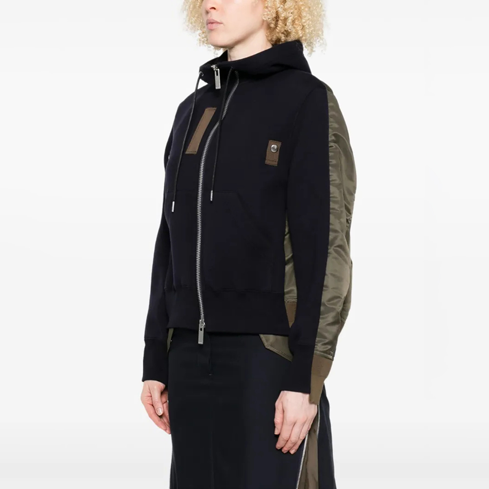 2025冬季新款小众拼色抽绳连帽拼接长袖外套拉链宽松工装夹克女