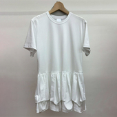休闲风白色短袖 拼接荷叶边T恤女夏季 宽松显瘦上衣