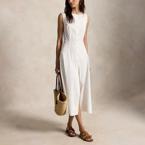 【生产】2026夏季新款小众纯色方领无袖连衣裙女收腰显瘦休闲长裙