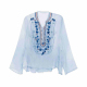 上衣V领长袖 小众刺绣民族风衬衫 2026春夏新款 透视衬衣女 现货