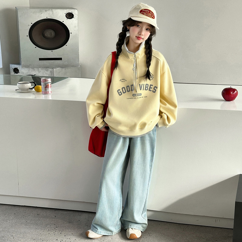 女童韩系卫衣牛仔裤套装春秋2026新款初中生上衣儿童阔腿裤两件套,童装/婴儿装/亲子装,套装,淘宝优惠券,粉丝福利购,淘宝优惠卷