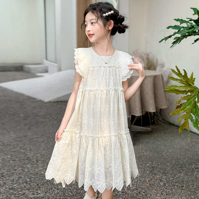 女童韩版蕾丝花边背心连衣裙2025夏季新款儿童洋气飞飞袖公主裙潮