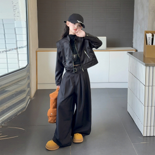 阔腿裤 女童甜酷皮衣套装 西装 儿童洋气时髦韩版 两件套 2026春秋新款