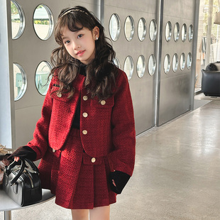 儿童时髦百褶裙两件套洋气年服 2025新款 女童小香风套装 夹棉冬装